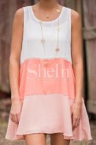 Shein White Pink Sleeveless Color Block Dress
