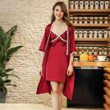 Shein Crochet Trim Night Dress With Robe
