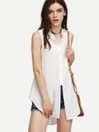 Shein White Dip Hem Sleeveless Blouse With Pocket