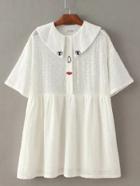 Shein White Peter Pan Collar Embroidery Button Dress
