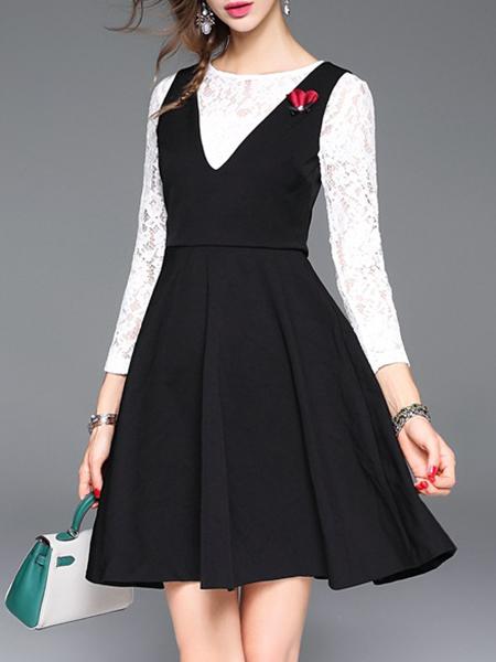 Shein Black False Two Pieces Lace Dress