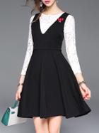 Shein Black False Two Pieces Lace Dress