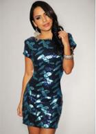 Rosewe Starry Short Sleeve Open Back Party Dress With Sequin