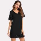 Shein Pearl And Feather Embellished Trim Dress