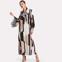 Shein Contrast Lace Tied Neck Geo Hijab Dress