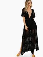 Shein V Neck Sheer Maxi Dress Black