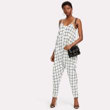 Shein Drop Crotch Grid Cami Jumpsuit