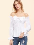 Shein White Bow Front Off The Shoulder Peplum Top