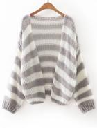 Shein Grey And White Stripe Slim Cardigan