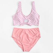 Shein Plaid Knot Front Bikini Set