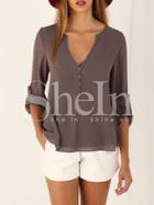 Shein Brown Long Sleeve High Low Blouse