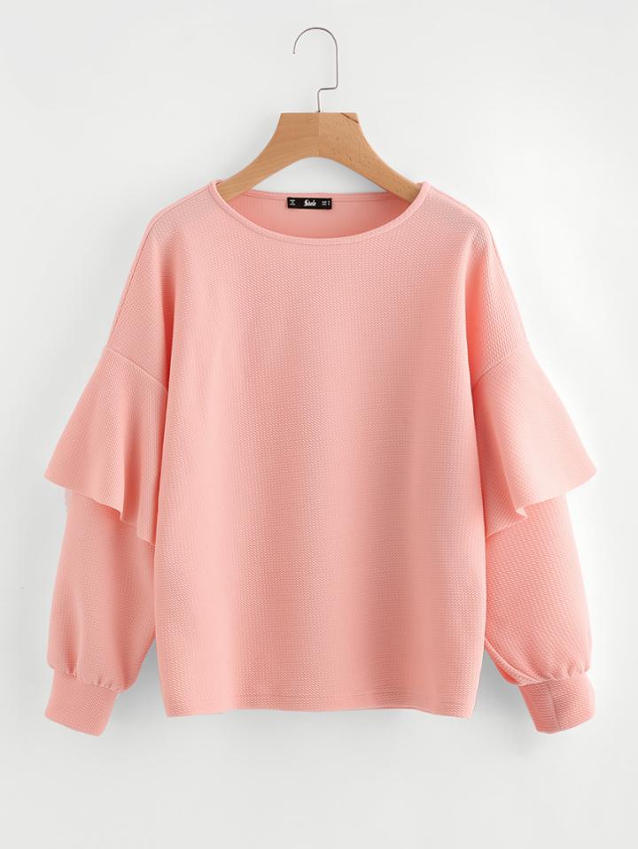 Shein Layered Ruffle Sleeve Textured Sweatshirt