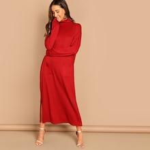 Shein Cowl Neck Slit Hem Dress