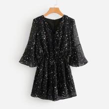 Shein All Over Star Print Surplice Neckline Romper