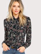 Shein Bow Tie Neck Floral Blouse