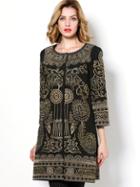 Shein Black Round Neck Length Sleeve Embroidered Coat