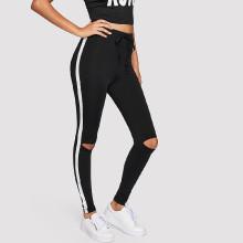Shein Cut Out Knee Stripe Tape Side Leggings