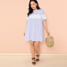 Shein Plus Lace Applique Pinstripe Swing Dress