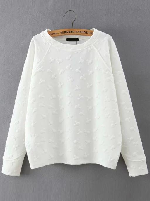 Shein White Round Neck Cartoon Pattern Sweatshirt
