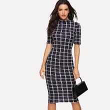 Shein Mock Neck Grid Pencil Dress