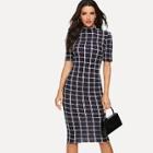 Shein Mock Neck Grid Pencil Dress