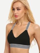 Shein Black Striped V Neck Casual Crop Top
