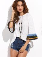 Shein Beige Fringe Cuff Bell Sleeve T-shirt