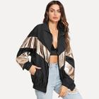 Shein Metallic Chevron Drop Shoulder Windbreaker Jacket