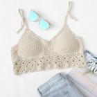 Shein Hollow Out Knot Back Crocheted Halter Top