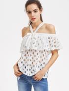 Shein Bow Tie Crisscross Hollow Out Frill Lace Top