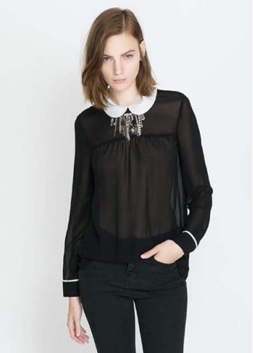 Rosewe Vogue Long Sleeve Peter Pan Collar Black Tees