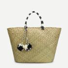 Shein Straw Tote Bag With Double Pom Pom