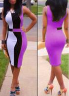 Rosewe Sleeveless Color Block Knee Length Dress