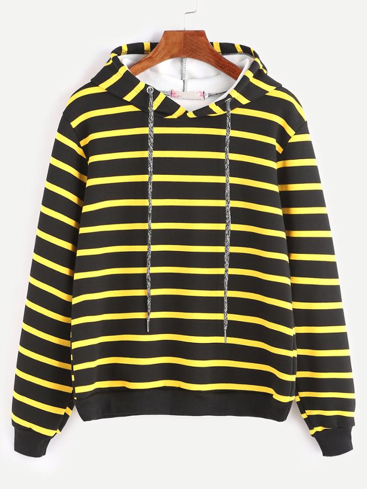 Shein Contrast Striped Drawstring Hooded Sweatshirt