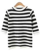 Shein Black White Stripe Half Sleeve Knitted T-shirt