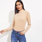 Shein Ribbed-knit High Neck Tee