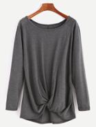 Shein Dark Grey Long Sleeve Twisted Front T-shirt