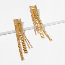 Shein Rhinestone Long Tassel Drop Earrings
