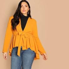 Shein Plus Tie Waist Dip Hem Wrap Coat