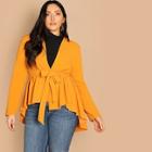 Shein Plus Tie Waist Dip Hem Wrap Coat
