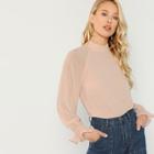 Shein Mock-neck Raglan Sleeve Ruffle Trim Top