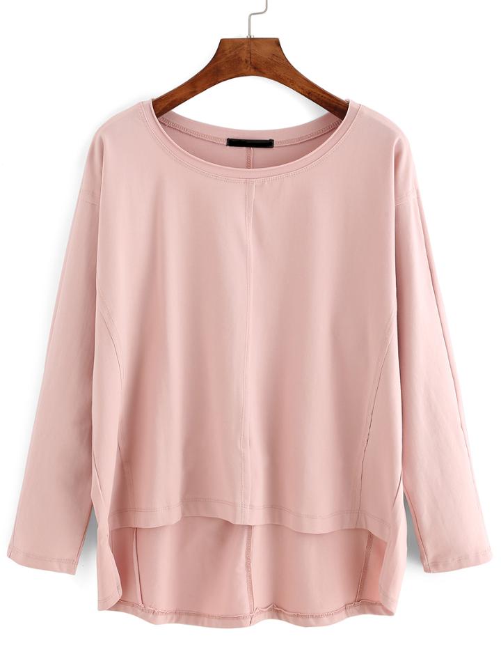 Shein Pink Dip Hem Dropped Shoulder Seam T-shirt