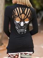 Shein Black Long Sleeve Hollow Skull Pattern Coat