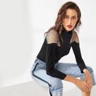 Shein Contrast Net Hole Shoulder T-shirt