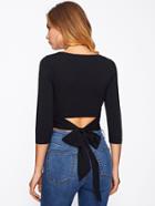 Shein Bow Belt Back Form Fitting Crop Tee