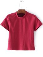 Shein Red Mock Neck Short Sleeve Casual T-shirt