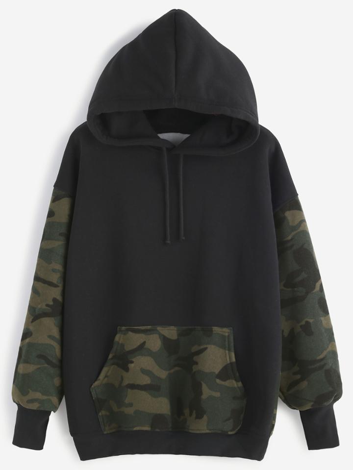 Shein Camo Print Drawstring Hooded Kangaroo Pocket Sweatshirt