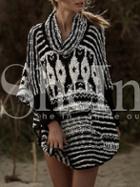 Shein Black White Turtleneck Geometric Print Sweater