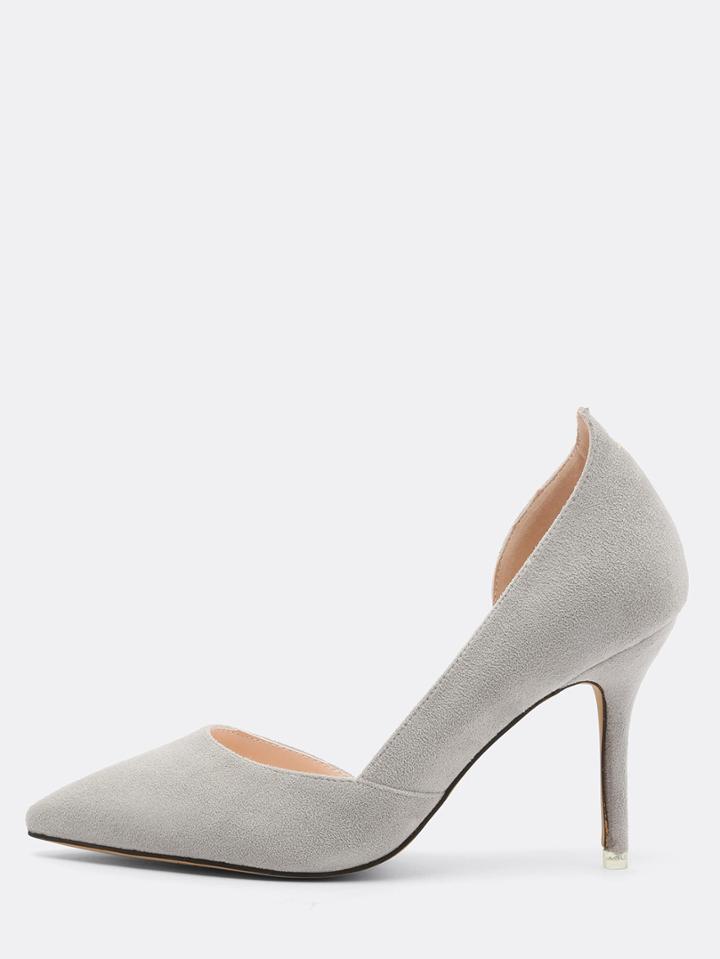 Shein Grey Faux Suede Half D'orsay Pumps