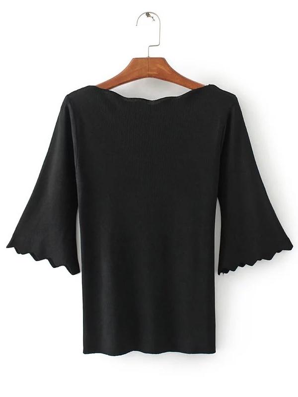 Shein Boat Neckline Bell Sleeve Wave Hem Knitwear